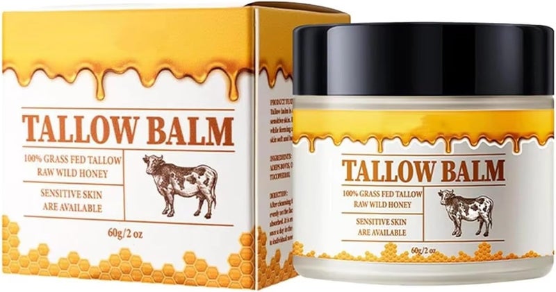 Beef Tallow Beef Tallow for Skin Tallow and Honey Cream Organic Beef Tallow Balm for Face Moisturizer with Raw Wild Honey for All Purpose Balm Natural Beef Tallow Lotion for Skin Care 60g