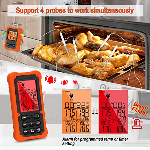 VAUNO Grill Smoker BBQ Cooking Food Thermometer Oven Safe - Digital Wireless Meat Thermometer for Grilling Smoking with 4 Probes - Kitchen Baking Steak Turkey Candy Thermometers, not for Medical Purposes - Image 3