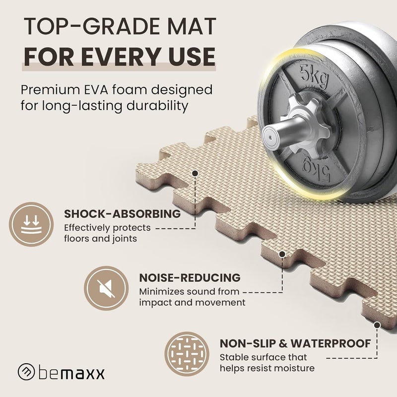 BeMaxx Gym Mats Set - 18 pcs EVA Interlocking Foam Floor Tiles (12.6"x12.6"x0.4") 18sqft Protective Gym Flooring Sports Home Workout Exercise Mats Puzzle Garage Fitness Play-Room Pool Treadmill Bike - Image 5