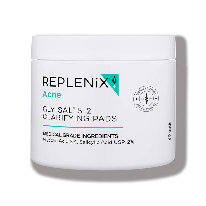 Replenix Gly-Sal Clarifying Acne Pads, 60 Count, Medical-Grade Glycolic Acid & 2% Salicylic Acid Exfoliating Pads for Acne-Prone Skin, Help Clear Blemishes & Refine Pores, Non-Oily - Image 1