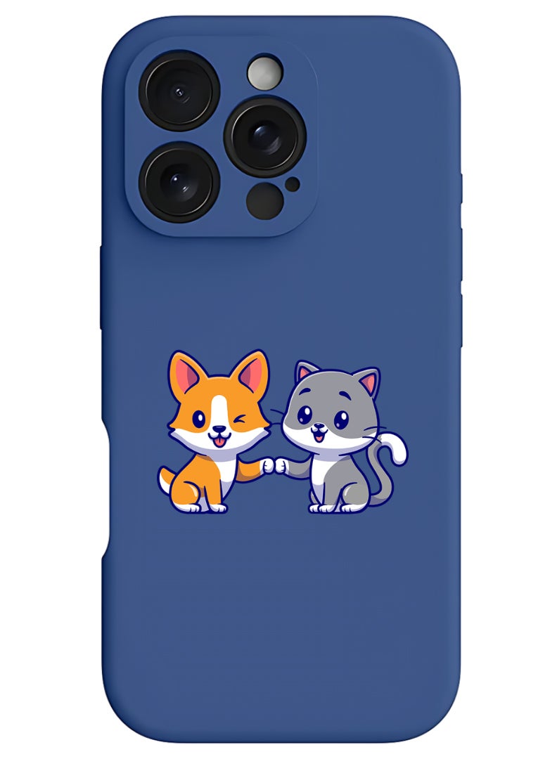 Theodor iPhone 16 Pro Max Blue Protective Slim Fit Case Liquid Silicone Cover with Full Body Protection Anti-Scratch Shockproof Case For iPhone - Cat and dog friendship - Image 1