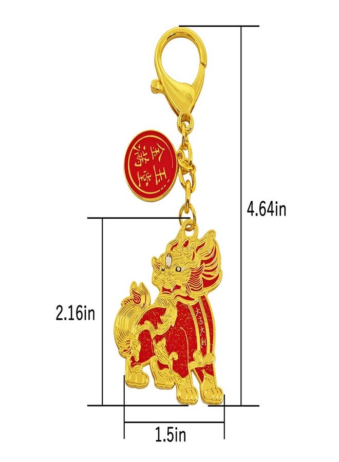 Fengshuibringluck Feng Shui Red Big Auspicious Pi Yao Pixiu Keychain Fortune Luck Amulet Key Chain - Image 2