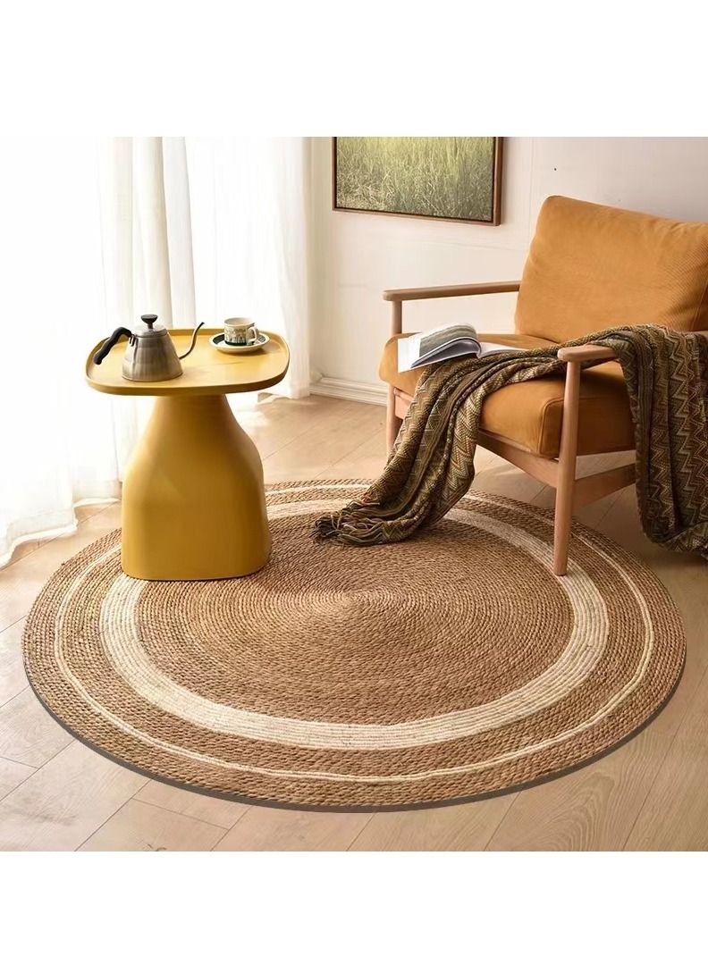 LINGWEI Jute Rug Carpet with White Line 120x120cm - Image 1