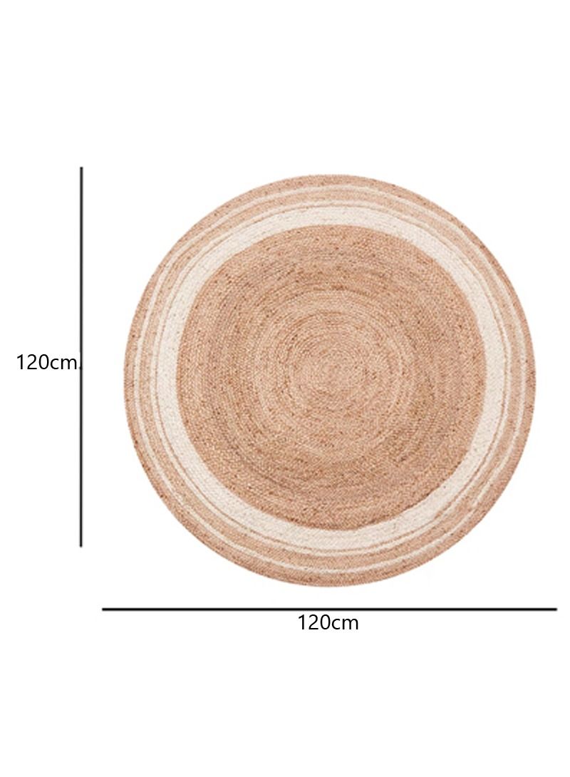 LINGWEI Jute Rug Carpet with White Line 120x120cm - Image 5