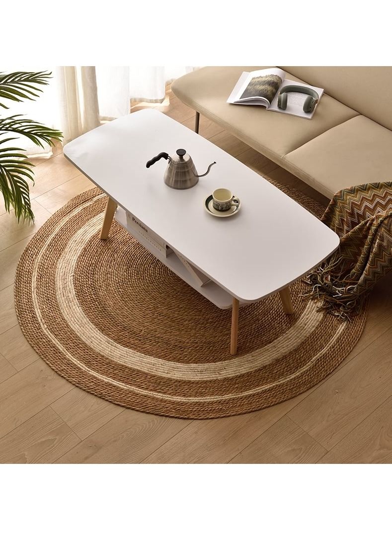LINGWEI Jute Rug Carpet with White Line 120x120cm - Image 2