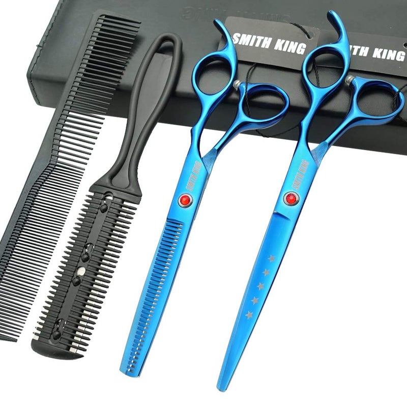 70 Inches Hair Cutting Scissors Set with Combs Lether Scissors CaseHair cutting shears Hair Thinning shears For Personal and Professional Blue