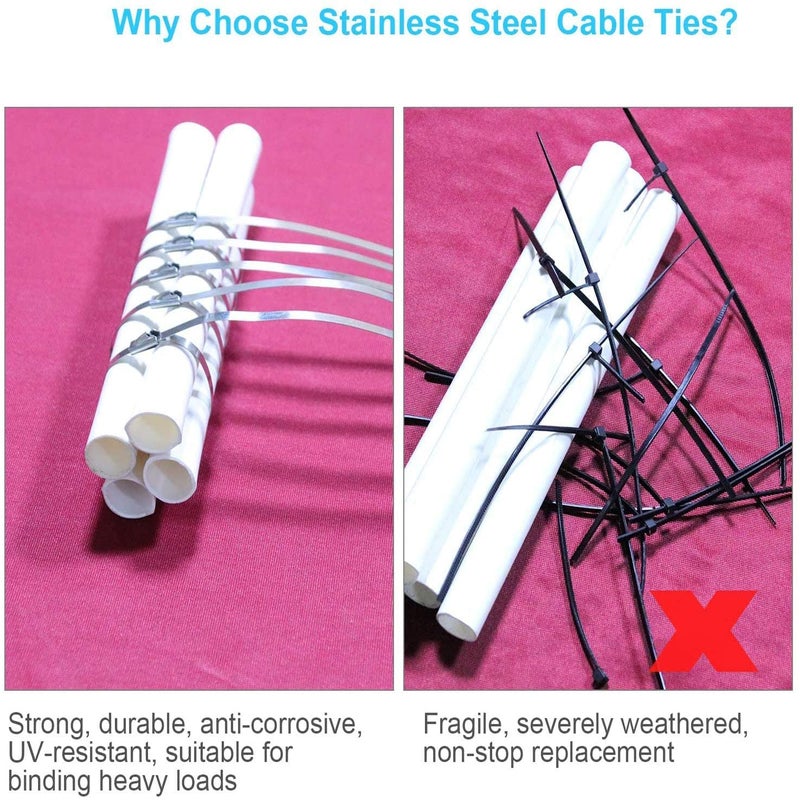 ADD GEAR ADD GEAR Stainless Steel 316 SelfLocking Cable Zip Ties Exhaust Wrap MultiPurpose DIY Locking Cable Metal Zip Ties 150 mm 6 inches 50  - Image 5
