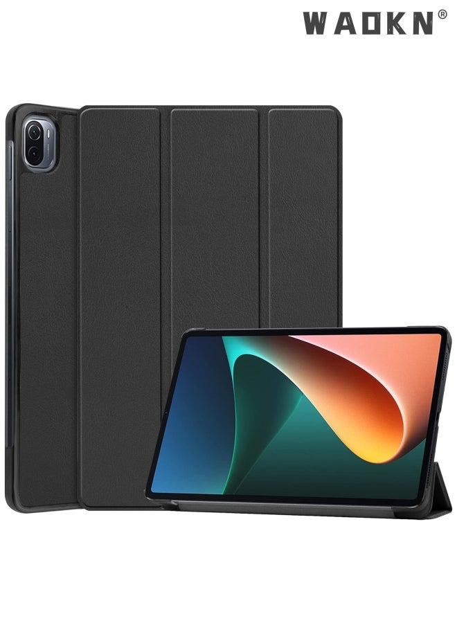 WAOKN Custer Case for Xiaomi Pad 5/5 Pro/5 Pro 5G - Ultra-thin PU-Leather Hard Shell Cover for Xiaomi Pad 5/5 Pro/5 Pro 5G Xiaomi Pad 5/5 Pro, Black) - Image 1