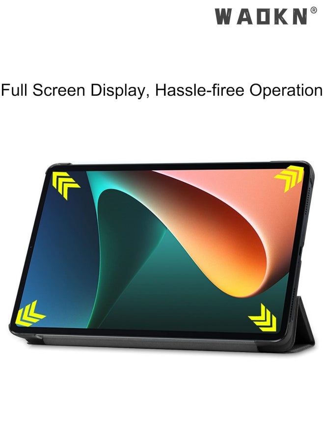 WAOKN Custer Case for Xiaomi Pad 5/5 Pro/5 Pro 5G - Ultra-thin PU-Leather Hard Shell Cover for Xiaomi Pad 5/5 Pro/5 Pro 5G Xiaomi Pad 5/5 Pro, Black) - Image 2