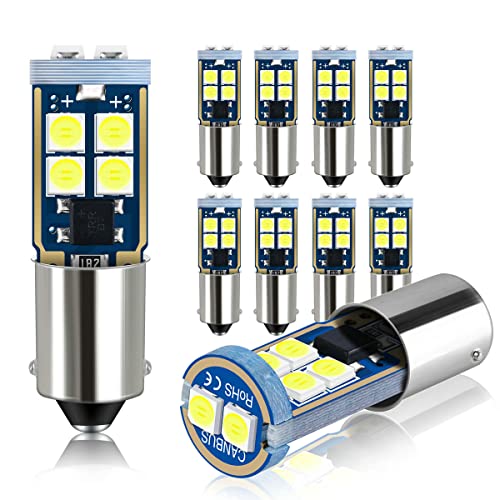 DODOFUN BA9S White Car Interior Exterior Replacement Bulb Bayonet Base BA9 53 57 1445 1895 64111 Size Reading Map Dome Side Door Courtesy LED Light 12V (Pack of 10) - Image 1