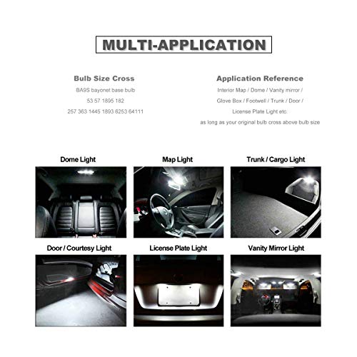 DODOFUN BA9S White Car Interior Exterior Replacement Bulb Bayonet Base BA9 53 57 1445 1895 64111 Size Reading Map Dome Side Door Courtesy LED Light 12V (Pack of 10) - Image 4