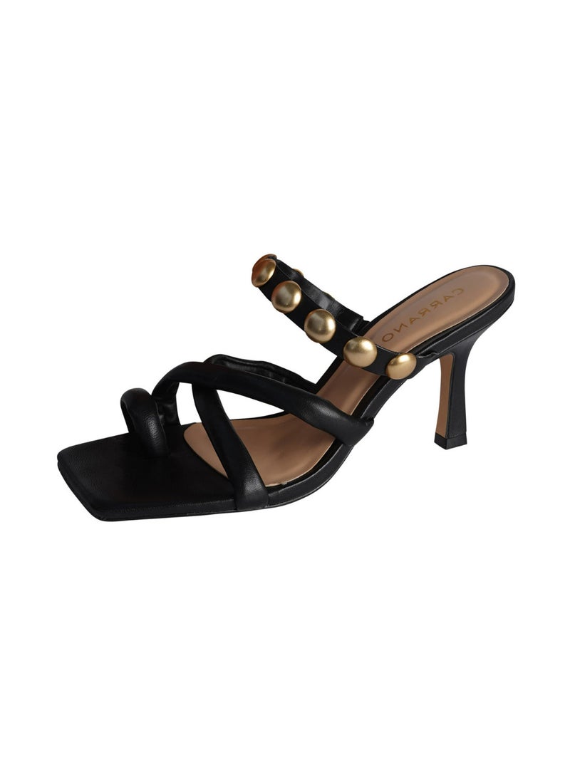 CARRANO Carrano Ladies High Heels Strappy Backless Toe Ring Mules 321042 Cab0602 - Image 3
