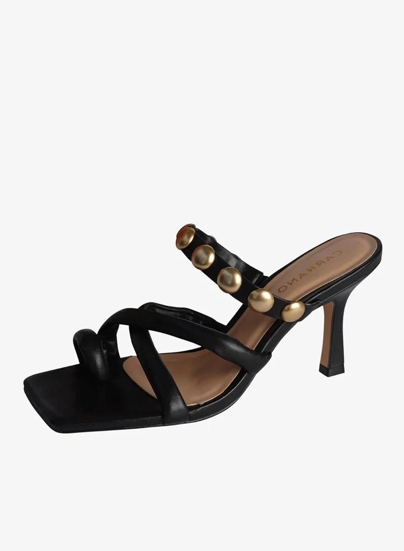 Carrano Black Carrano Ladies High Heels Strappy Backless Toe Ring Mules 321042 Cab0602 for Women | Best Price UAE