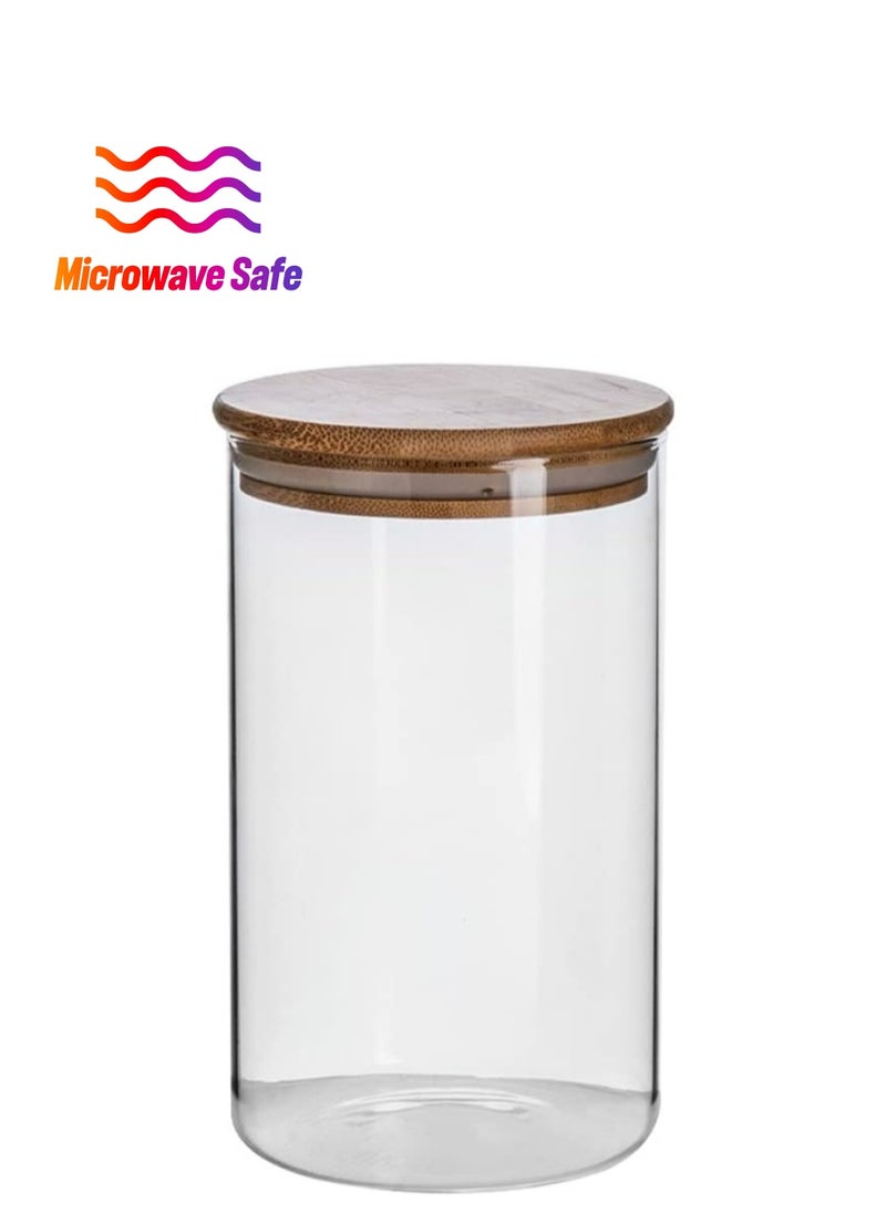 Vague AKDC Borosilicate Glass Jar With Bamboo Lid, 1 Litre Capacity  - Image 1