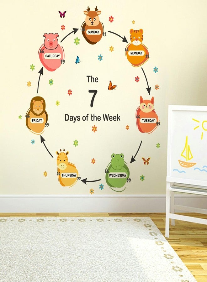 StickMe '7 Days of The Week - Cute -Animals -Baby -Kids -Learning -Education -Nursery -Pre School -Kinder Garden - Creative - Colorful - Wall Sticker' -Sm703 (Multi Colour, Vinyl - 130Cm X 130 Cm) - Image 1