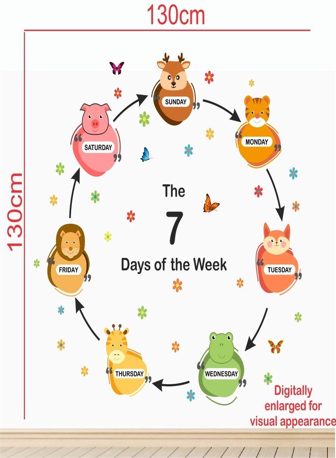 StickMe '7 Days of The Week - Cute -Animals -Baby -Kids -Learning -Education -Nursery -Pre School -Kinder Garden - Creative - Colorful - Wall Sticker' -Sm703 (Multi Colour, Vinyl - 130Cm X 130 Cm) - Image 5