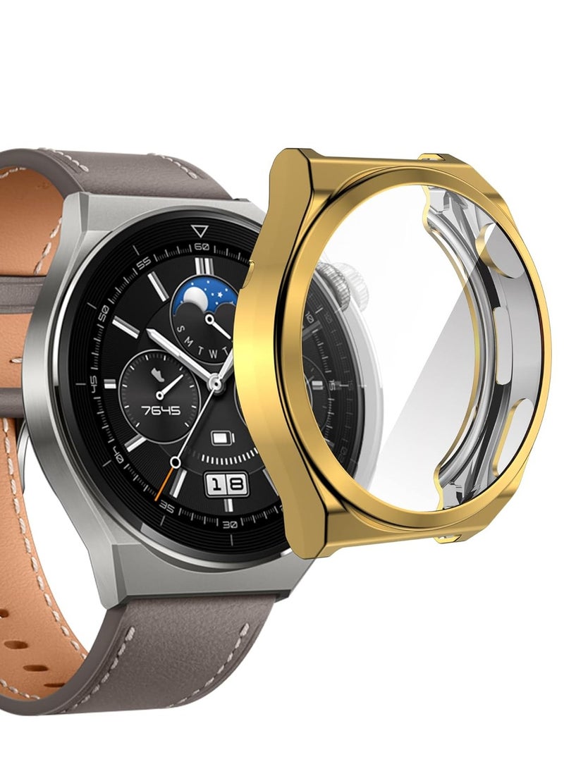 جراب حماية كامل سليكون شفاف لحماية ساعة هواوي جي تي 3 برو بمقاس 46 مم - جولد Huawei GT3 Pro 46mm - Image 1