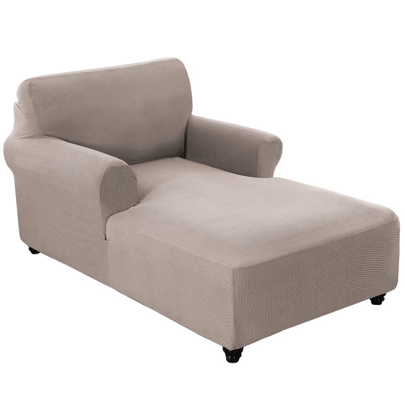 FantasDecor FantasDecor Chaise Lounge Cover Stretch Chair Lattice Slipcover with Armrests for Living Room Bedroom Double Arm Soft Jacquard Fabric Machine Washable Sand