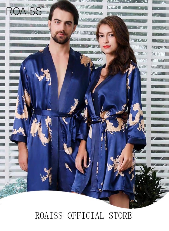 roaiss Plus Size Slip Dress and Robe for Ladies Silk Dragon Pattern Pajamas Bathrobe gift for Girlfriend Wife Summer Loungewear Nightwear for Women  - Image 5