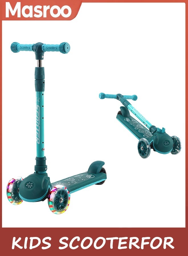Masroo Kids Scooter for Age 3-12, Toddler Scooter with 4 Adjustable Heights, Light Up 3-Wheels Scooter, Shock Absorption Design, Lean to Steer, Balance Training Scooter for Kids - Image 1