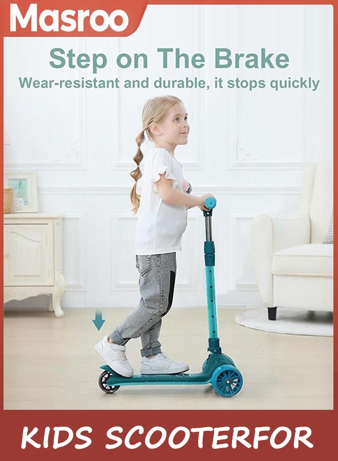 Masroo Kids Scooter for Age 3-12, Toddler Scooter with 4 Adjustable Heights, Light Up 3-Wheels Scooter, Shock Absorption Design, Lean to Steer, Balance Training Scooter for Kids - Image 3