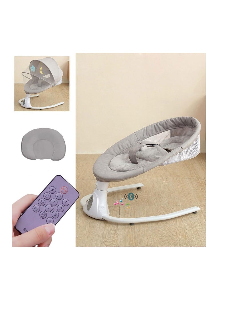 Electric Baby Cradle Automatic Infant Bassinet with Remote Controller 4-Gear Adjustable Swing Bed for Newborn Rocking Chair with Bluetooth Music Player & Mosquito Net & Pillow Toddler Bedside Crib (A)