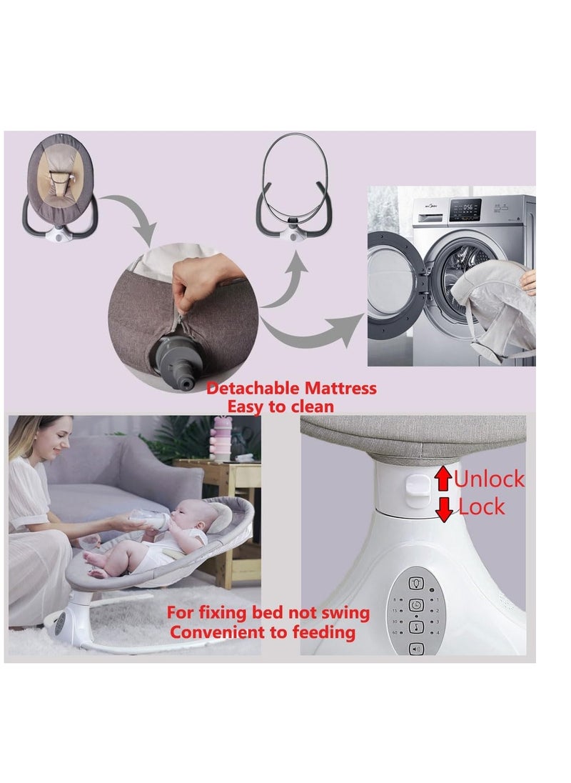 Electric Baby Cradle Automatic Infant Bassinet with Remote Controller 4-Gear Adjustable Swing Bed for Newborn Rocking Chair with Bluetooth Music Player & Mosquito Net & Pillow Toddler Bedside Crib (A)
