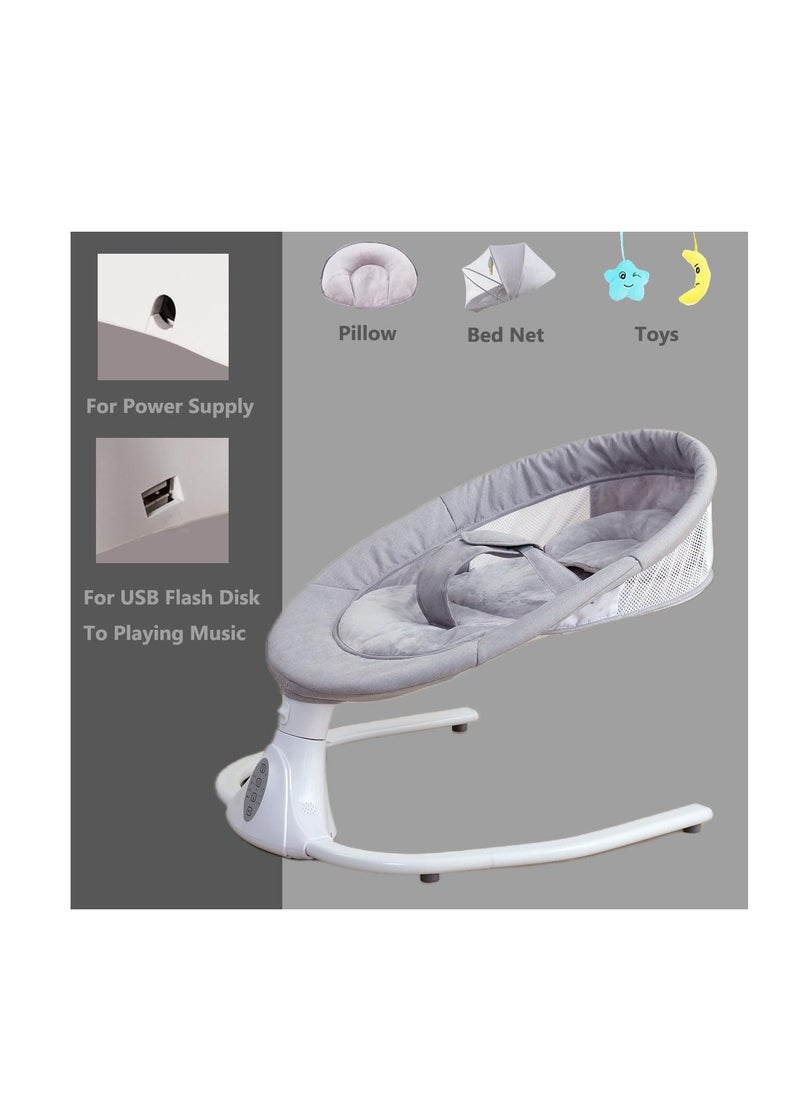 Electric Baby Cradle Automatic Infant Bassinet with Remote Controller 4-Gear Adjustable Swing Bed for Newborn Rocking Chair with Bluetooth Music Player & Mosquito Net & Pillow Toddler Bedside Crib (A)