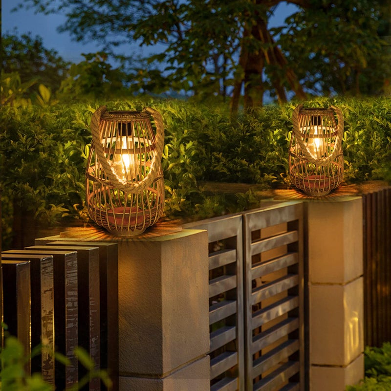 HERJIATK فوانيس شمسية معلقة في الهواء الطلق - فوانيس شمسية من الخيزران الطبيعي مع مقبض، أضواء حديقة زخرفية كبيرة مقاومة للماء بتقنية LED، مصباح طاولة شمسية ساطع من الخيزران لتزيين الفناء والحديقة وحفلات الزفاف والديكور المنزلي - Image 5