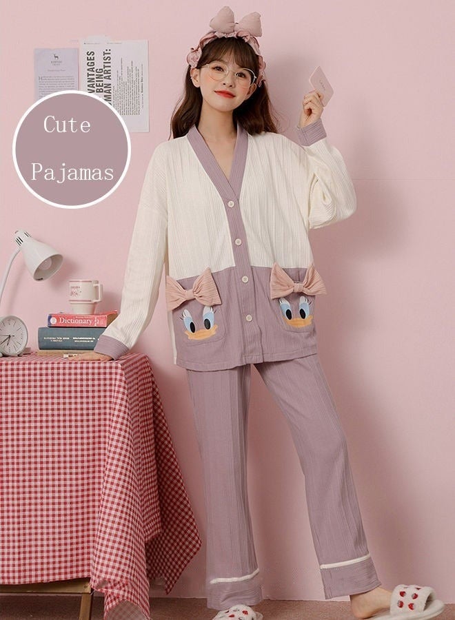 Couple Pajamas Set Long Sleeves Sleepwear for Men and Women Cute Plus Size Loungewear Spring and Autumn Home Clothes Gift for Boyfriend Girlfriend Husband Wife - Image 2