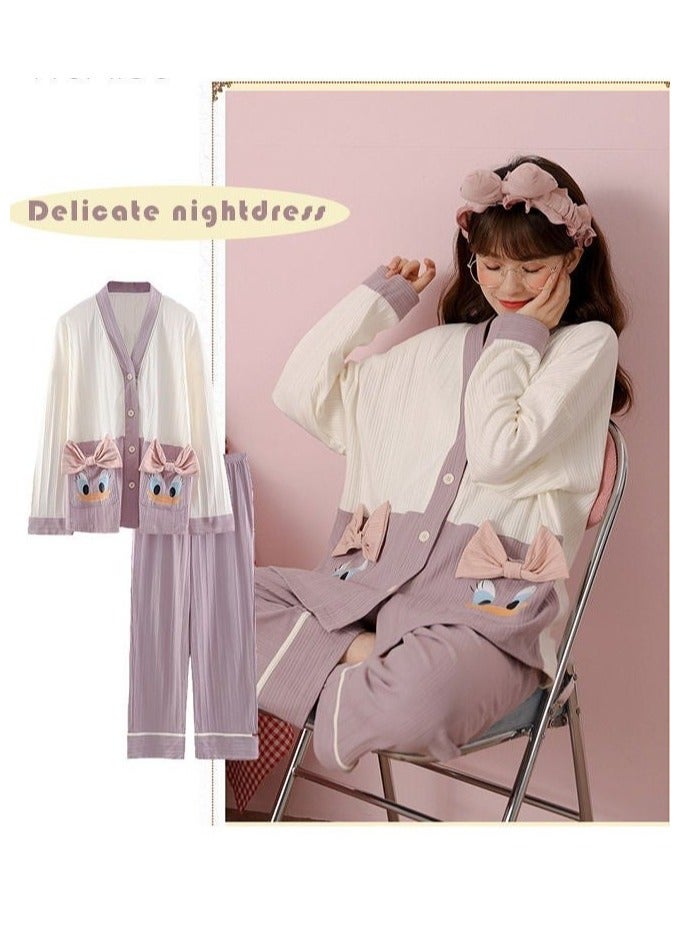 Couple Pajamas Set Long Sleeves Sleepwear for Men and Women Cute Plus Size Loungewear Spring and Autumn Home Clothes Gift for Boyfriend Girlfriend Husband Wife - Image 4