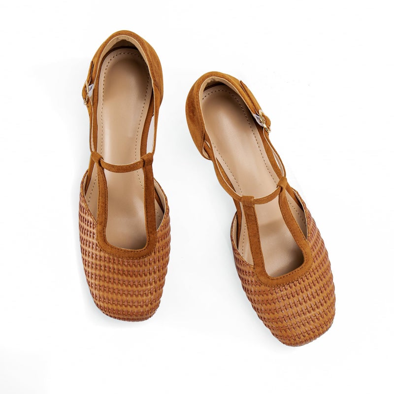 Lhamo Latso Brown Closed Toe Chunky Heels Square Toe Block Heel Pump Shoes Ankle Strap Dressy Vintage Mary Jane Dress Shoes Size 8 - Image 1
