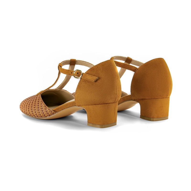 Lhamo Latso Brown Closed Toe Chunky Heels Square Toe Block Heel Pump Shoes Ankle Strap Dressy Vintage Mary Jane Dress Shoes Size 8 - Image 5