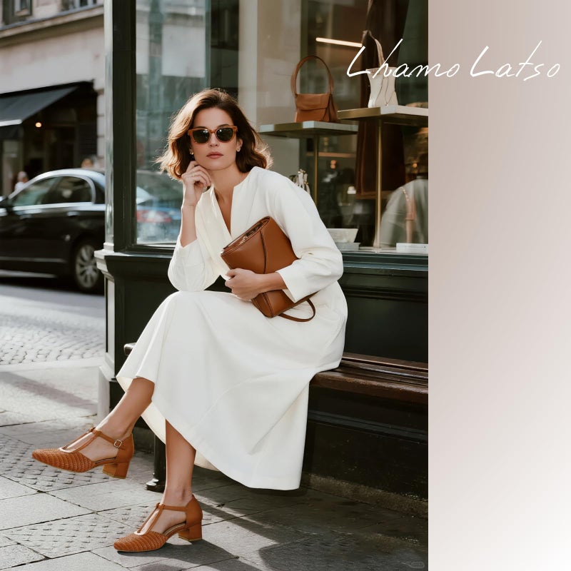 Lhamo Latso Brown Closed Toe Chunky Heels Square Toe Block Heel Pump Shoes Ankle Strap Dressy Vintage Mary Jane Dress Shoes Size 8 - Image 3
