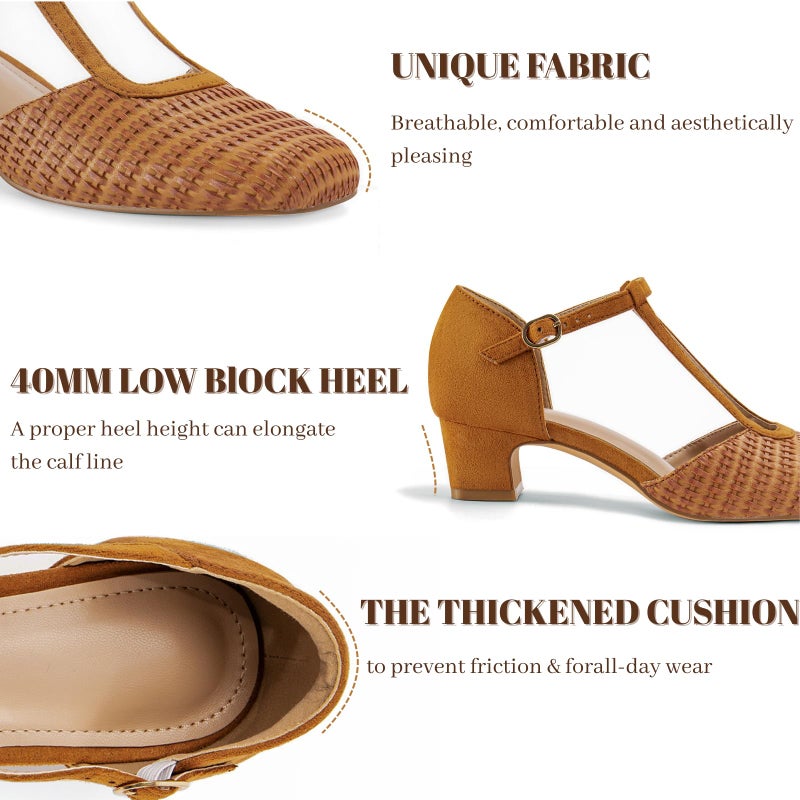 Lhamo Latso Brown Closed Toe Chunky Heels Square Toe Block Heel Pump Shoes Ankle Strap Dressy Vintage Mary Jane Dress Shoes Size 8 - Image 4