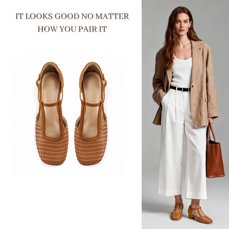 Lhamo Latso Brown Closed Toe Chunky Heels Square Toe Block Heel Pump Shoes Ankle Strap Dressy Vintage Mary Jane Dress Shoes Size 8 - Image 2