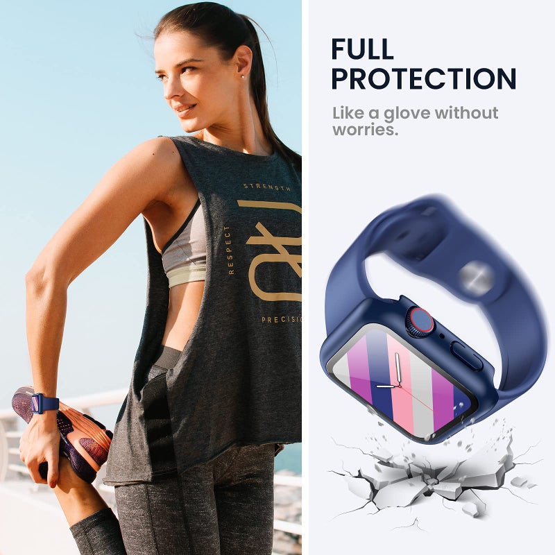 Tensea تنسيا لحافظة واقية لشاشة ساعة آبل SE2 مقاومة للماء سلسلة SE 6 5 4 40 مم ملحقات، غطاء وجه واقي iWatch مصنوع من مادة PC مع فيلم زجاجي مقسى مدمج، واقي عرق للنساء والرجال 40 مم - Image 5