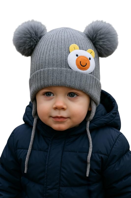 Krystle Charming Knit Hat for Toddlers with Cute Duck Emblem (Grey,2-4 Years) - Image 1