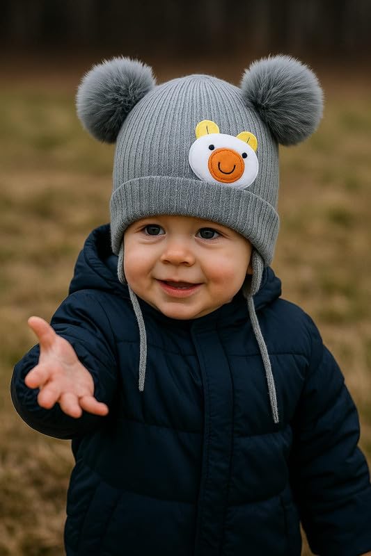 Krystle Charming Knit Hat for Toddlers with Cute Duck Emblem (Grey,2-4 Years) - Image 3
