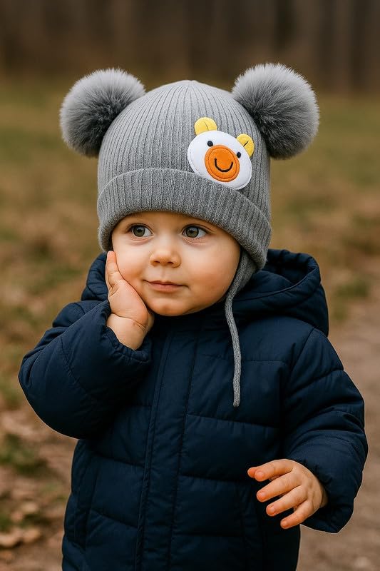 Krystle Charming Knit Hat for Toddlers with Cute Duck Emblem (Grey,2-4 Years) - Image 2