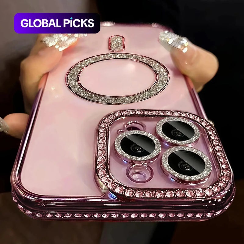 غطاء هاتف فاخر بتصميم لامع وبراق مع ماسات شفاف من مادة TPU للحماية، متوافق مع هواتف آيفون 17 إير، 17، 16، 15، 14 بلس، 13، 12 و11 برو ماكس، غطاء خلفي مغناطيسي يدعم الشحن اللاسلكي - #اختيار_عالمي - Image 2