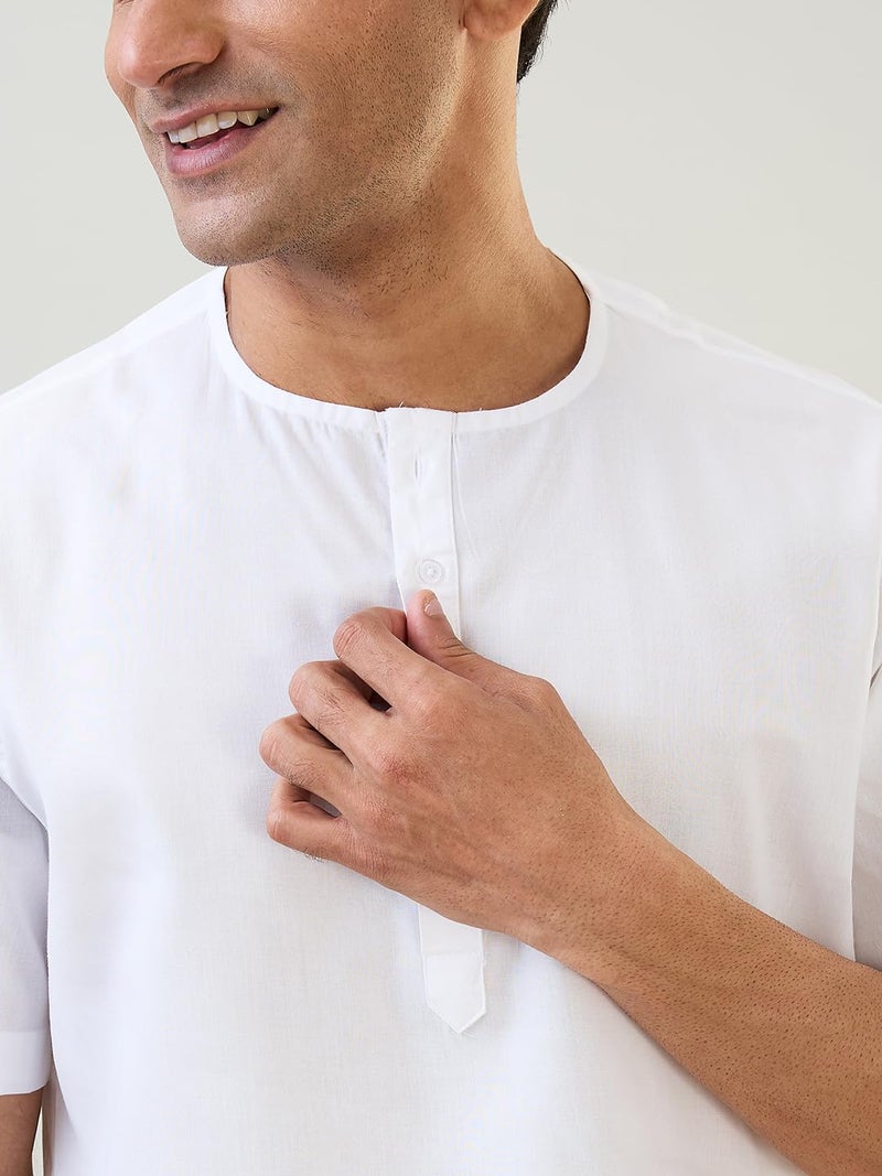 Raymond Sleepz Men Comfort Fit Solid Pattern Cotton Polyester Blend Round Neck Sleepz Kurta Set (Size: L)-AEUA00015-W0 White - Image 3