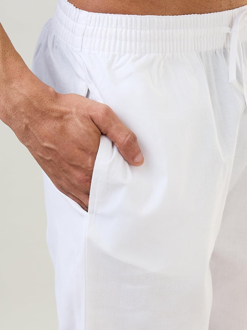 Raymond Sleepz Men Comfort Fit Solid Pattern Cotton Polyester Blend Round Neck Sleepz Kurta Set (Size: L)-AEUA00015-W0 White - Image 4