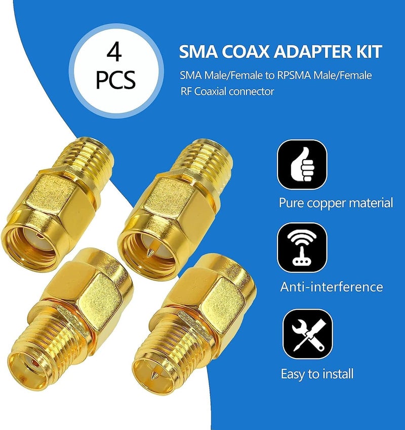 TUOLNK 4PCS SMA Coax Connector Cable Gender Changers,Male/Female to RP-SMA Male/Female Coax Adapter Low Loss Coaxial Connector for Radio Antenna, Audio - Image 4