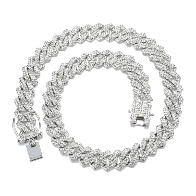 Saintda Mens Cuban Link Chain Iced Out Silver Miami Cuban Necklace Bling Diamond Chain Hip Hop Jewelry with Gift Box for Women (Silver-13.5mm,24inch) - Image 1