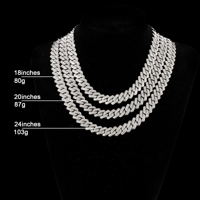Saintda Mens Cuban Link Chain Iced Out Silver Miami Cuban Necklace Bling Diamond Chain Hip Hop Jewelry with Gift Box for Women (Silver-13.5mm,24inch) - Image 4