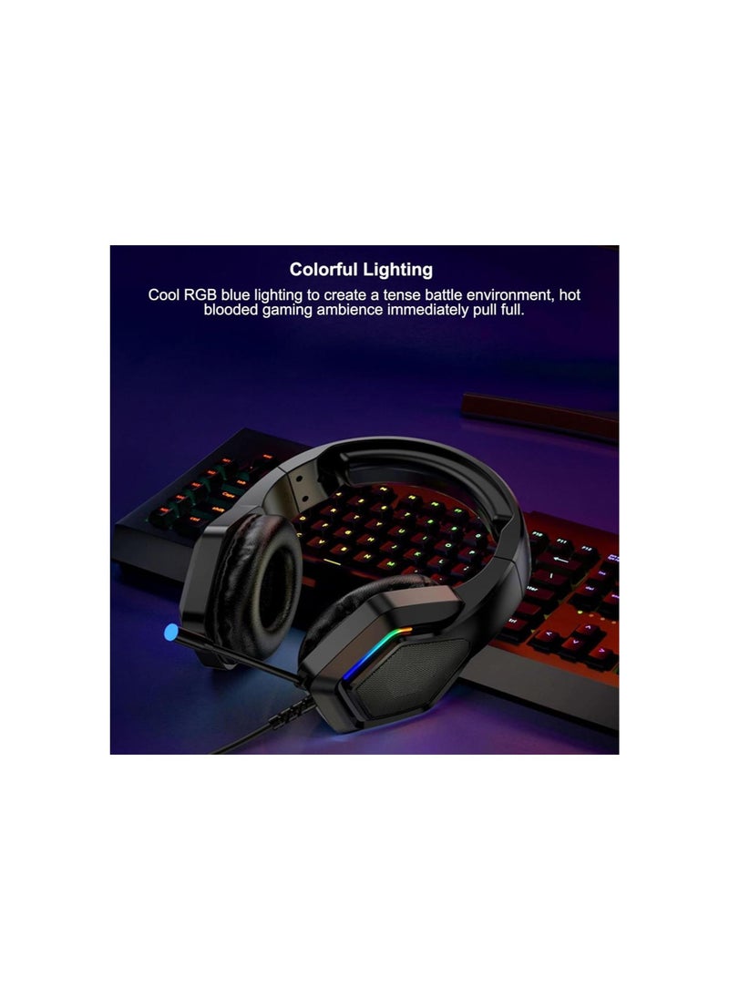 Generic - Wired Gaming Headset, USB RGB Headphones with Noise Cancelling Mic, 7.1 Surround Sound Over Ear Headphone, Corded Earphone for PC, Game Console, Phone, Laptop - Image 1