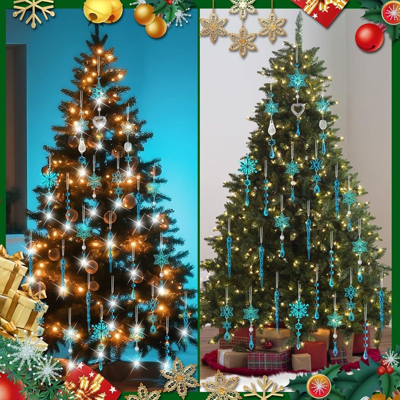 Lapogy Crystal Snowflake Christmas Tree Decorations - 21pcs Christmas Tree Ornaments Sparkling Dazzling Festival Party Decoration Crystal Snowflake Design Hanging Ornament Holiday Season Home Decor - Image 4