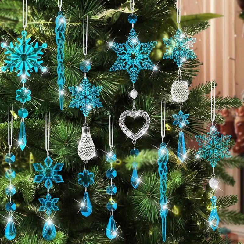 Lapogy Crystal Snowflake Christmas Tree Decorations - 21pcs Christmas Tree Ornaments Sparkling Dazzling Festival Party Decoration Crystal Snowflake Design Hanging Ornament Holiday Season Home Decor - Image 1