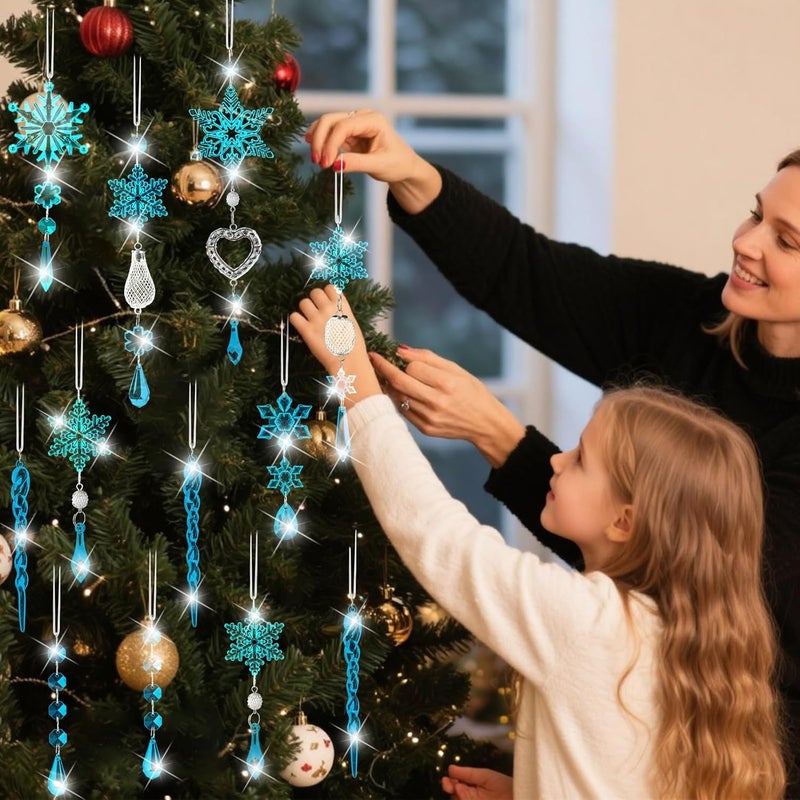 Lapogy Crystal Snowflake Christmas Tree Decorations - 21pcs Christmas Tree Ornaments Sparkling Dazzling Festival Party Decoration Crystal Snowflake Design Hanging Ornament Holiday Season Home Decor - Image 2